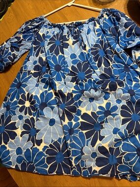 Faithfull The Brand Royal Blue Floral Off-Shoulder Mini Dress